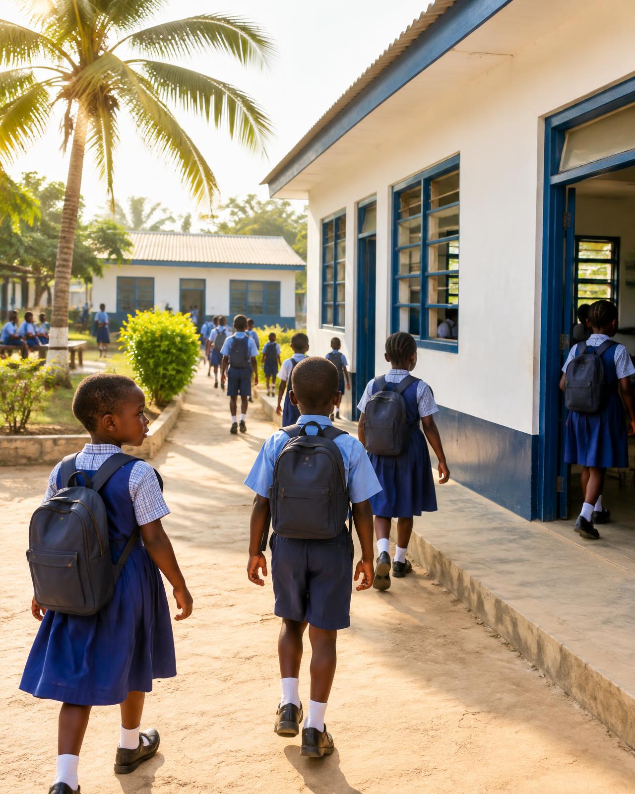 Pupils walking to class in the school courtyard